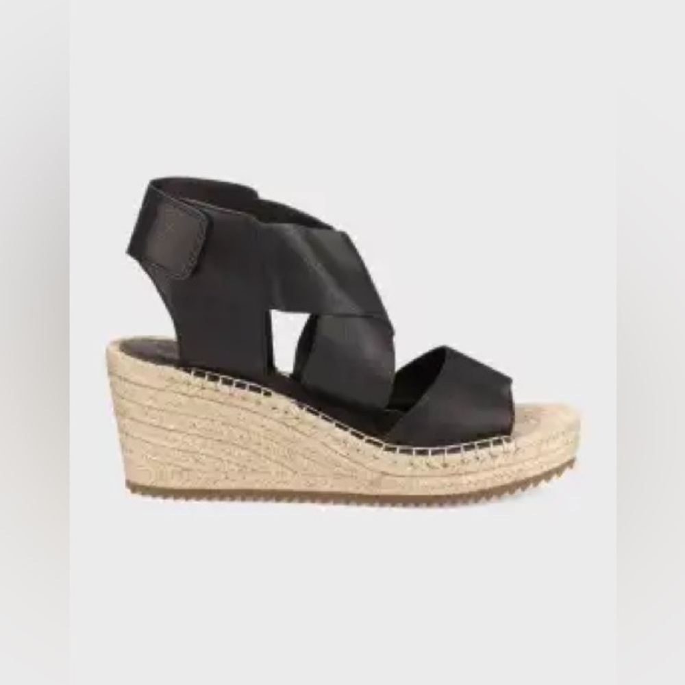 Eileen Fisher Willow Black Leather Espadrilles sandals - 7M